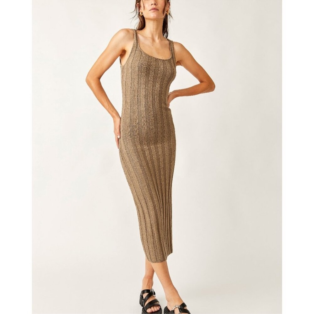 NWT Free People Santos Sweater Midi Dress in Olive Stone - Size L - Picture 2 of 6